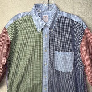 Brooks Brothers Shirt Mens Medium Gingham Plaid Colorful Color Block Long Sleeve